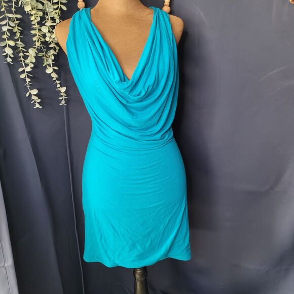 Sexy Teal Short Dress with Front Drape, Racerback Tank Style Size Large - Picture 1 of 6